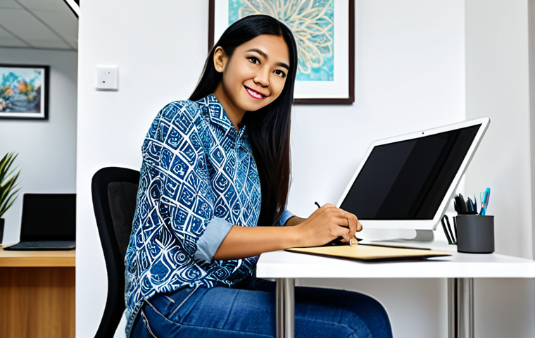 **

"A professional Malaysian graphic designer, fully clothed in a modest batik shirt and comfortable jeans, sitting at a clean desk with a Wacom tablet. The background is a modern, bright office with Malaysian-themed artwork on the walls. Safe for work, appropriate content, professional, family-friendly, perfect anatomy, correct proportions, natural pose, well-formed hands, proper finger count, natural body proportions, high quality, digital illustration."

**