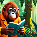 **

"A friendly, approachable character design for a Malaysian children's educational app. The character is a young Orangutan wearing a bright, fully clothed safari outfit and a songkok. He is holding a book. Background is a lush, stylized rainforest.  Perfect anatomy, correct proportions, well-formed hands, proper finger count, natural pose, vibrant colors, safe for work, appropriate content, fully clothed, family-friendly."

**