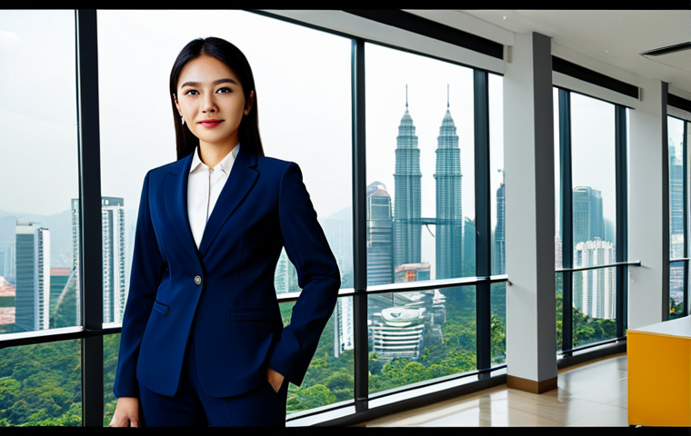 Business Professional**

"A confident businesswoman in a modest, tailored pantsuit, standing in a bright, modern office with large windows overlooking Kuala Lumpur, fully clothed, appropriate attire, safe for work, perfect anatomy, natural pose, professional photography, high quality."

**